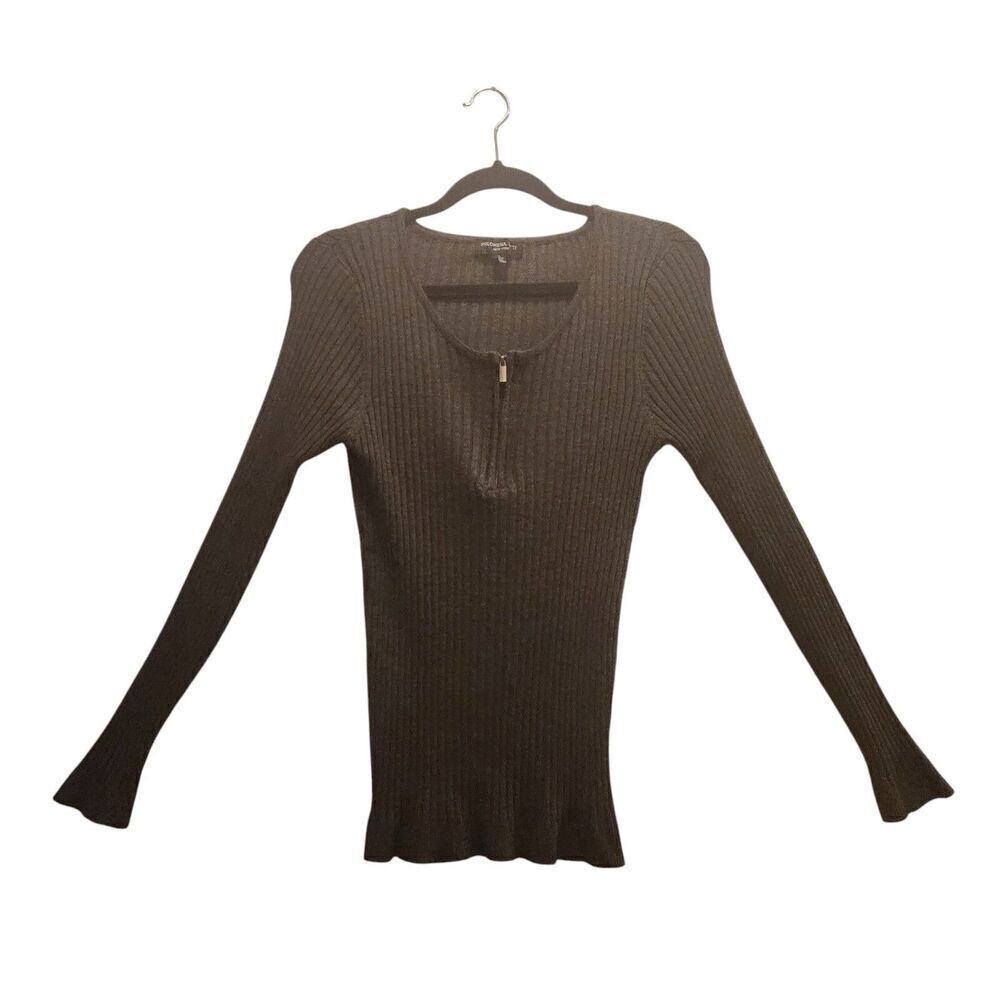 Philomena Petti Ribbed Sweater Women's XL Charcoal Gray 1/4 Zip Up Stretch Rayon